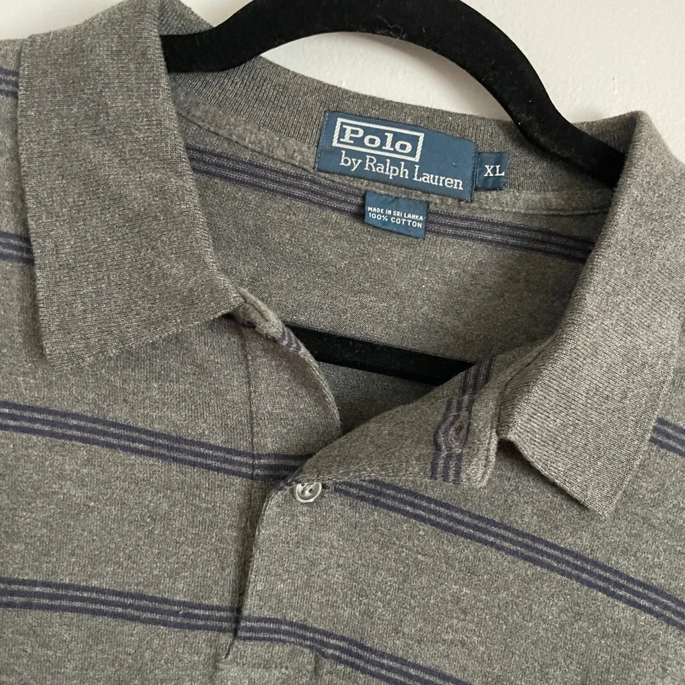 Polo Ralph Lauren Polo Shirt Mens XL Grey Striped Long Sleeve Cotton Preppy